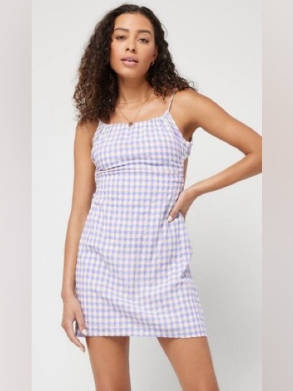 L*Space Anika Mini Dress Purple Gingham Open Back Tie Cottagecore Size M